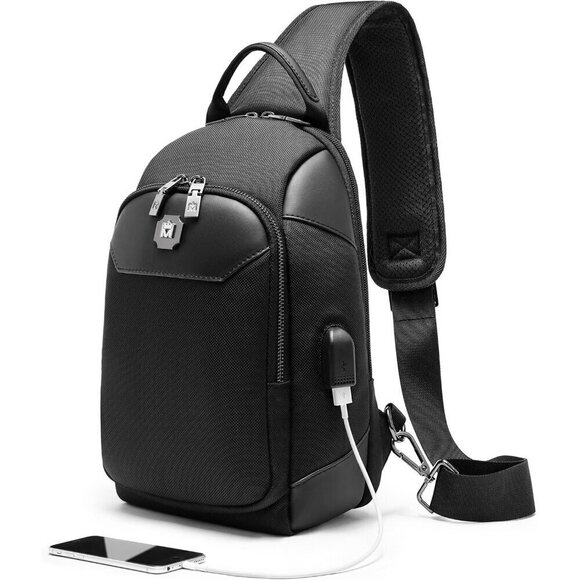 Men Black Sling Crossbody Bag Shoulder Backpack With Travel Hiking bag